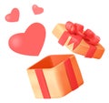 Valentine present. Hearts flying from open gift box