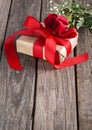 Valentine Present and Red Rose Royalty Free Stock Photo