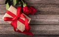 Valentine Present With Red Roses Royalty Free Stock Photo