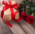 Valentine Present With Red Roses Royalty Free Stock Photo