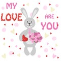 Valentine rabbit Bunny with bouquet of flowers and sweets Royalty Free Stock Photo
