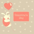 Valentine rabbit flying on heart shaped baloon