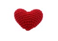 Valentine red heart crochet knit isolated on white background.