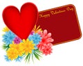 Valentine red heart and flowers