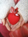 Valentine red heart in woman tender hands Royalty Free Stock Photo