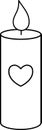 Valentine romantic candle outline vector. valentine\'s day coloring drawing. Royalty Free Stock Photo
