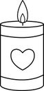 Valentine romantic candle outline vector. valentine\'s day coloring drawing. Royalty Free Stock Photo