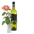 Valentine rose and bottle of wine Royalty Free Stock Photo