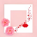 Valentine Rose Flowers Red Lips and Hearts Background Frame Royalty Free Stock Photo