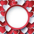 Valentine round frame with 3d red hearts Royalty Free Stock Photo