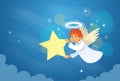 Valentine's Angel Cupid Flying Sky Hold Star