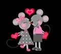 Valentine's Background - Two Gray Mice with Valentines