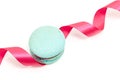 Valentine's blue macaron with pink ribbon