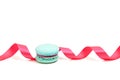 Valentine's blue macaron with pink ribbon