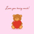 Valentine\`s card with cute bear. Vector cartoon illustration Royalty Free Stock Photo