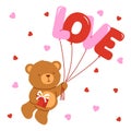 Valentine\`s card with cute bear. Vector cartoon illustration Royalty Free Stock Photo