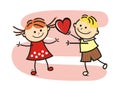 Valentine`s card, girl and boy with heart Royalty Free Stock Photo