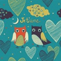 Valentines card. Owls couple.