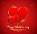 Valentine's Card, Red Heart with gold ribbon on red background Royalty Free Stock Photo