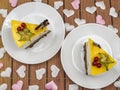 Valentine`s cheesecake with the hearts