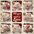 Valentine s collage with vintage style handmade hearts made of fabrics and laces Royalty Free Stock Photo