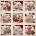 Valentine s collage with vintage style handmade hearts made of fabrics and laces Royalty Free Stock Photo