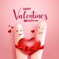 Valentine`s couple vector background design. Happy valentine`s day text with in love finger lovers for romantic valentines day.