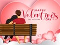 Valentine`s date vector background design. Happy valentine`s day text with man and woman lover characters dating and sitting.