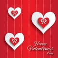 Valentine's day abstract applique background with cut paper hearts with bow ribbon .