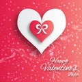 Valentine's day abstract applique background with cut paper hearts with bow ribbon .