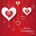 Valentine's day abstract applique background with cut red and white paper hearts.