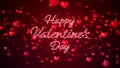 Valentine\'s day abstract background flying red hearts with lettering and particles valentines concept 3d rendering