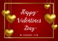 Valentine's Day abstract background with golden hearts. Happy Valentine's Day inscription with heart and frame. Template Royalty Free Stock Photo