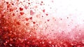 Valentine`s Day abstract background, lot of small heart shapes, illustration. Red and pink colors pattern as confetti. Concept of