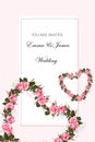 Valentine`s day abstract card template with pink roses heart. Royalty Free Stock Photo