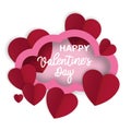 Valentine's Day abstract pink cloud background with paper hearts. Vector illustration. Royalty Free Stock Photo