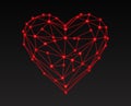 Valentine`s Day abstract polygon heart composed of line dots