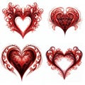 Stylized red valentine hearts isolated on white