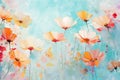 Valentine's Day. Assorted Spring Blossoms on Pastel Blue. Floral Freshness and Beauty. Generative AI