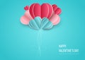 Valentine`s day background. Abstract background. Balloons hearts pink and blue papaer cut card on light blue backgroungd. Design Royalty Free Stock Photo