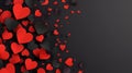 Valentine\'s Day background adorned with red heart cutouts. Romantic ambiance. Ai Generated