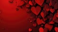 Valentine\'s Day background adorned with red heart cutouts. Romantic ambiance. Ai Generated