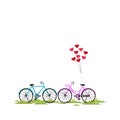 Valentine`s Day background bicycle with heart shaped balloons - Vector Royalty Free Stock Photo