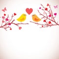 Valentines day background. Birds on branches ()
