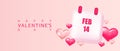 Valentine\'s Day background. Calendar with the date February 14 and 3D hearts.