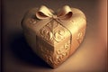 Valentine`s day background with close gold gift box. Generative ai illustration for ValentineÃÂ´s card