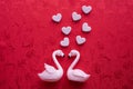 Valentine`s day background with couple flamingo bird on red background