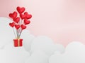 Valentine's Day background with 3d hearts on red, Happy Valentine's Day, love creative concept. 3D render.