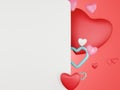 Valentine's Day background with 3d hearts on red, Happy Valentine's Day, love creative concept. 3D render.