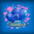 Valentine's day background with flying bubbles hearts. Vector illustration.